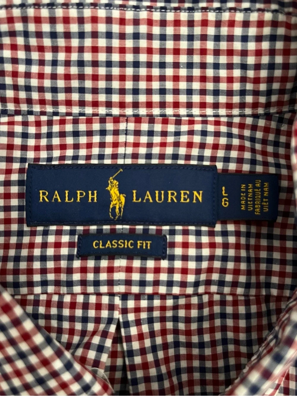 Polo Ralph Lauren Classic Fit Red White Navy Long Sleeve Button Down Shirt, L